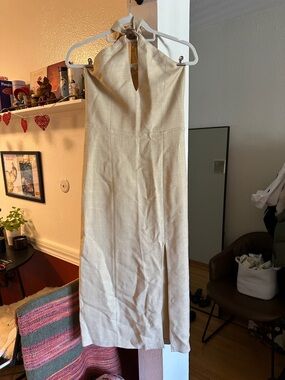 Sézane - Sleeveless Halter Maxi Dress in Light Beige